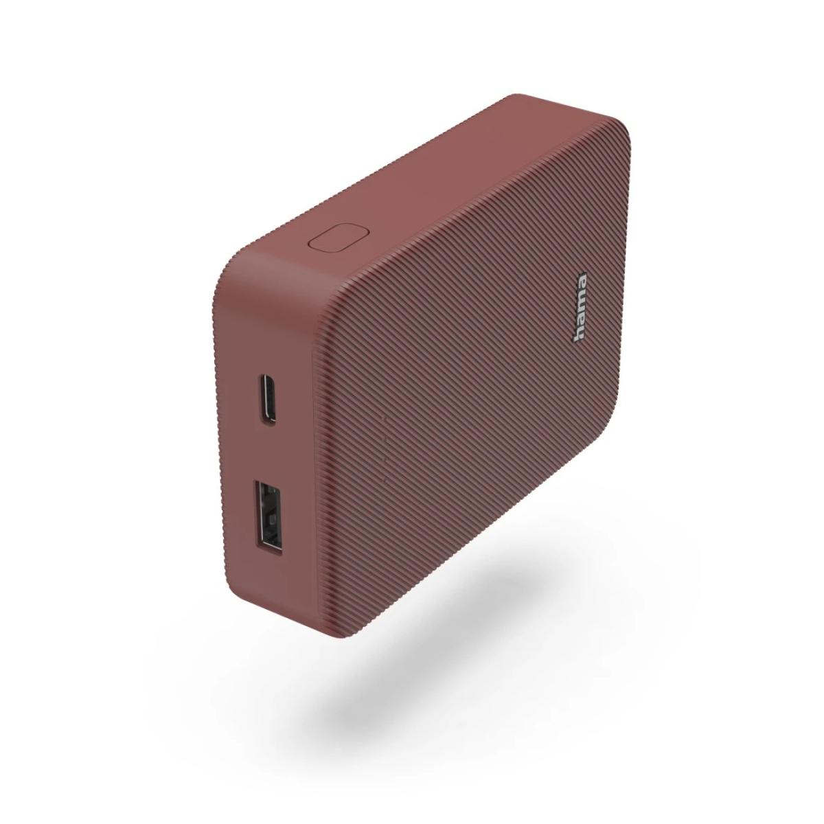 Hama Colour 10 Power Pack, 10000 mAh, 2 Outputs: USB-C, USB-A, red