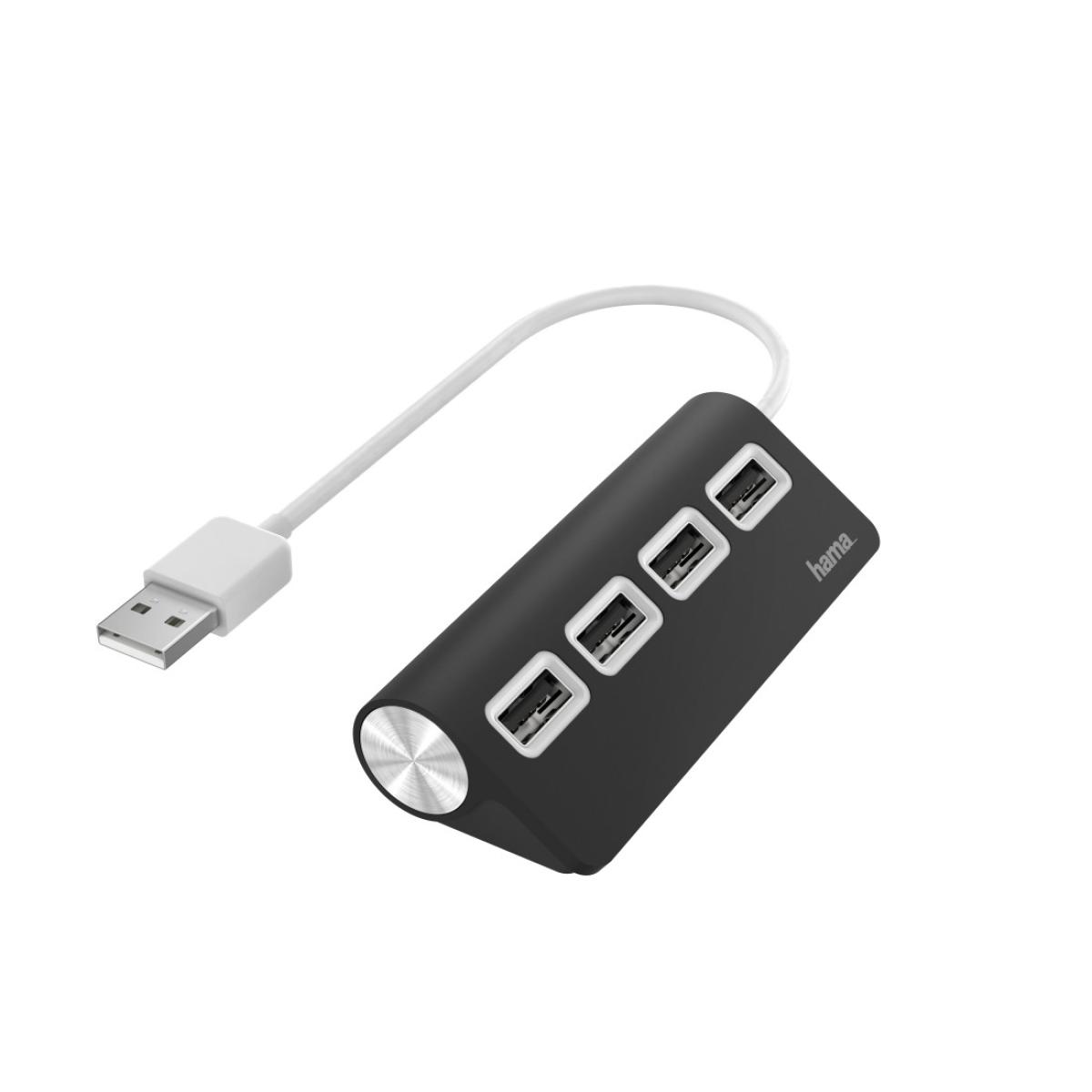 Hama USB Hub, 4 Ports, USB 2.0, 480 Mbit/s, black