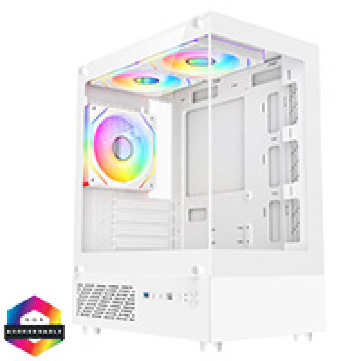 CiT Celsius White Micro-ATX Gaming Case with Tempered Glass Front and Side Panels with 3 x 120mm ARGB PWM Infinity Fans