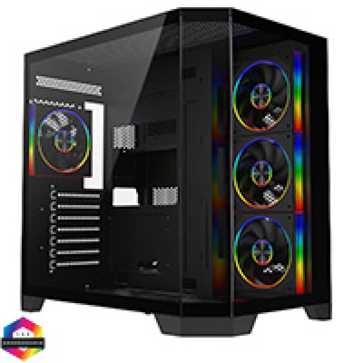 CiT DS360 Black ATX Gaming Case With Dual Chamber Panoramic Tempered Glass With 4 x CiT Saturn PWM ARGB Fans and 6 Port PWM 
