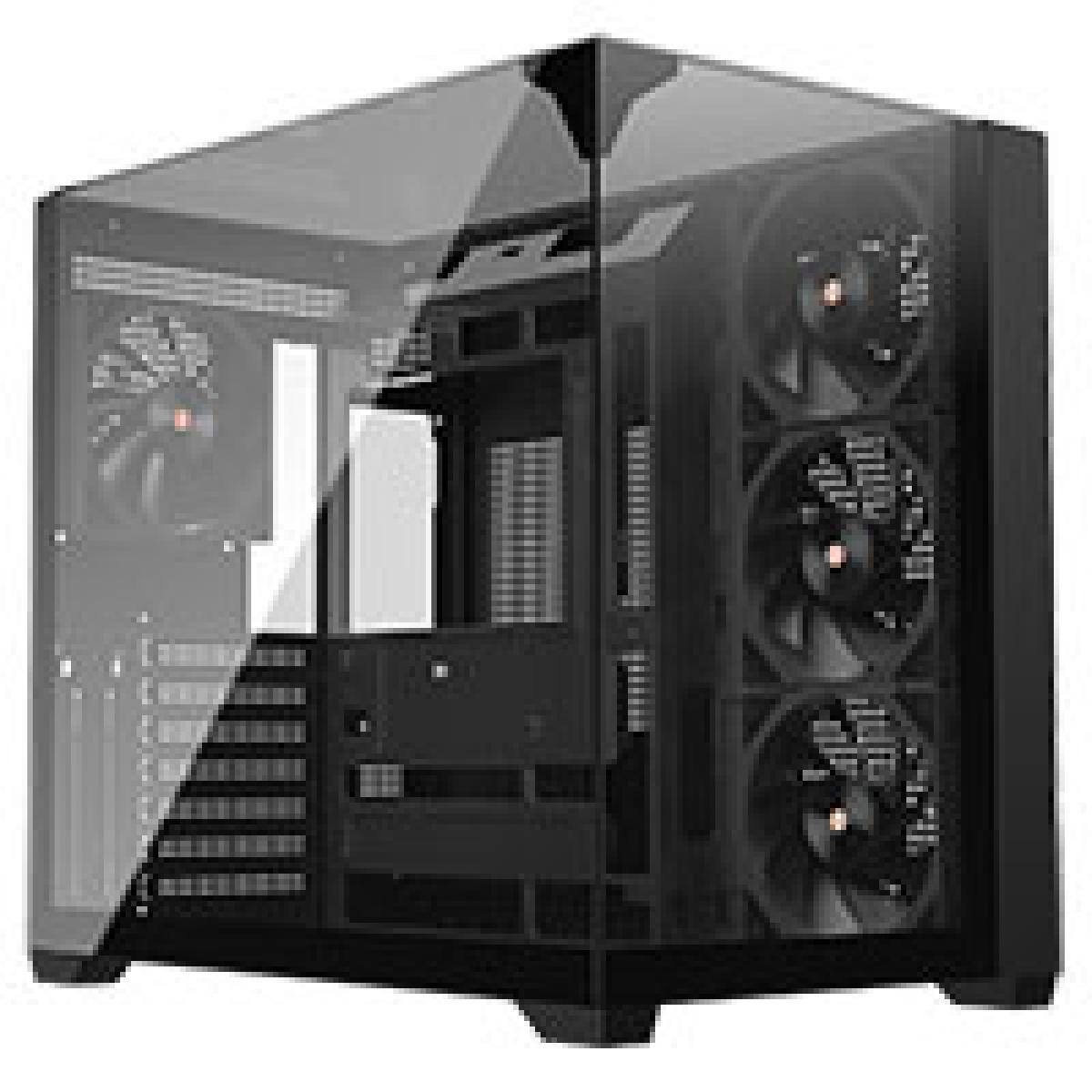 Powercool Pure Black ATX Gaming Case Dual Chamber With 3 x Tempered Glass Panels With 4 x PWM FDB Black Fans Included