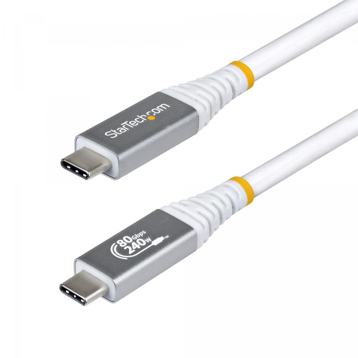 StarTech.com 1m (3ft) USB4 Cable, 80Gbps, USB-IF Certified USB-C Cable, 240W PD, 8K 120Hz/4K 240Hz DP2.1 DP80, TPE Jacket, Thunderbolt 4 Compatible - White USB-C Cord