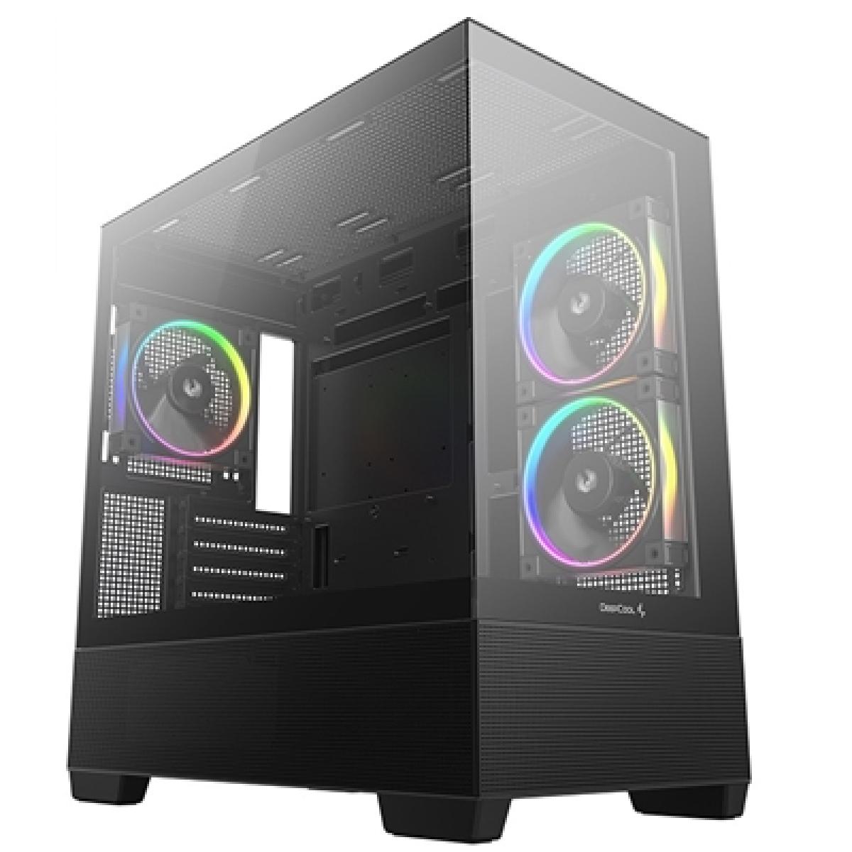 DeepCool CG380 3F Micro-ATX Gaming Case Black  Panoramic Tempered Glass Side Panel, Mesh Airflow Front, 3 Pre-Installed ARGB Fans, USB-C & USB-A Front I/O, Spacious SFF/mATX/ITX Build Support