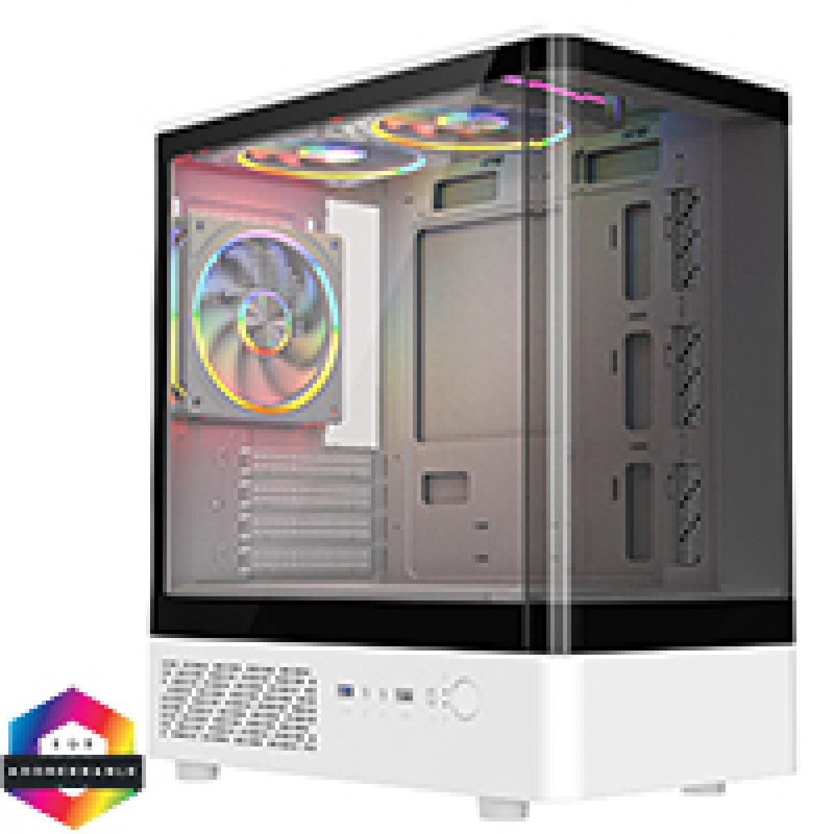 CiT F3 White Micro-ATX Curved Window PC Gaming Case with 3 x 120mm ARGB Fans Included With Tempered Glass Side Panel
