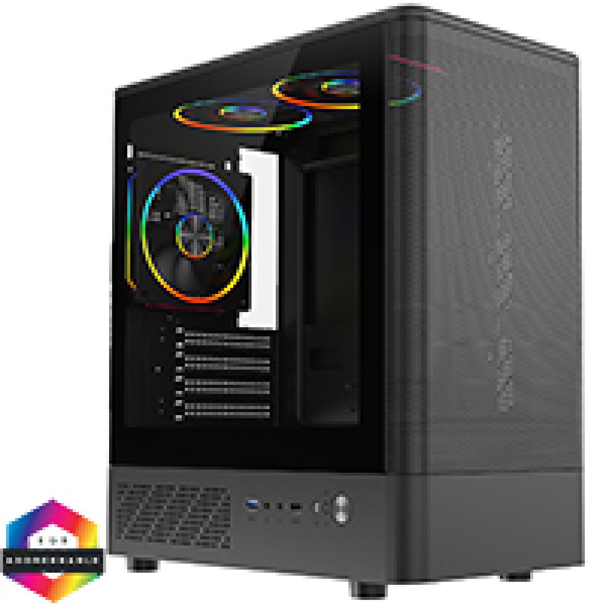 CiT F3 Black Micro-ATX Mesh PC Gaming Case with 3 x 120mm ARGB Fans Included With Tempered Glass Side Panel