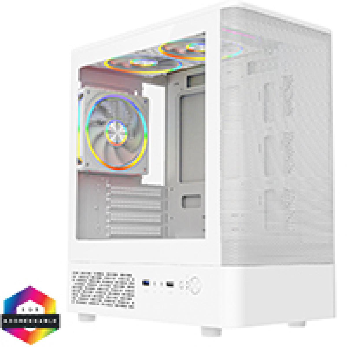 CiT F3 White Micro-ATX Mesh PC Gaming Case with 3 x 120mm ARGB Fans Included With Tempered Glass Side Panel