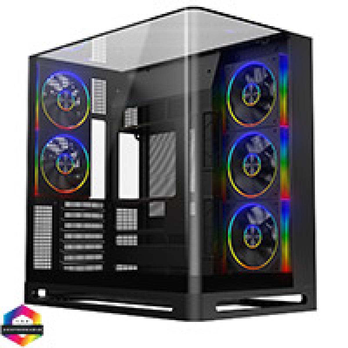 Powercool Navigator Black ATX Gaming Case Dual Chamber With Curved Tempered Glass With 5 x Saturn Fans and 9-Port Hub With Remote Included