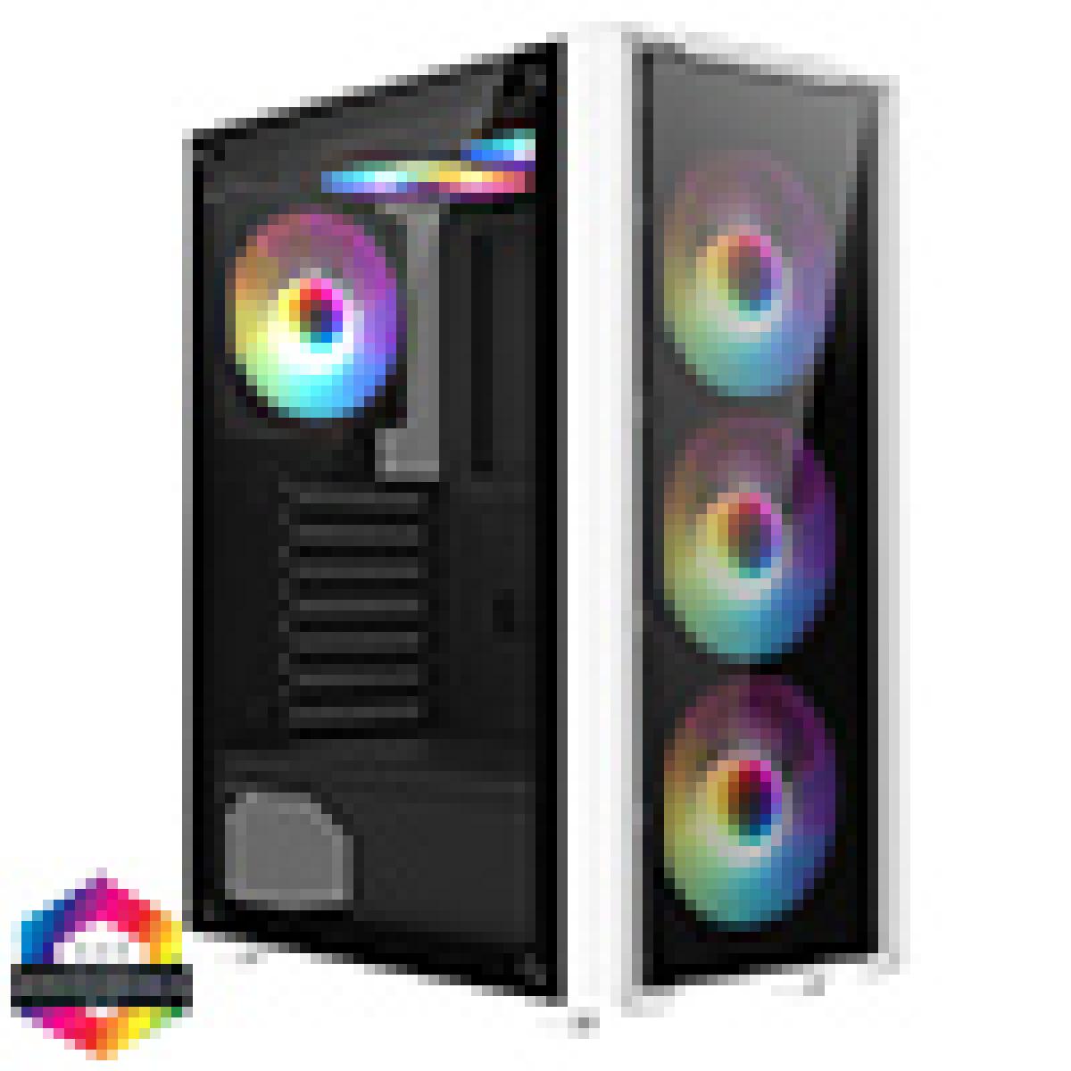 CiT Blade White ATX Gaming Case with Tempered Glass Panels with 70 Percent Tint with 6 x Inner-Ring ARGB Fans and 6-Port Hub