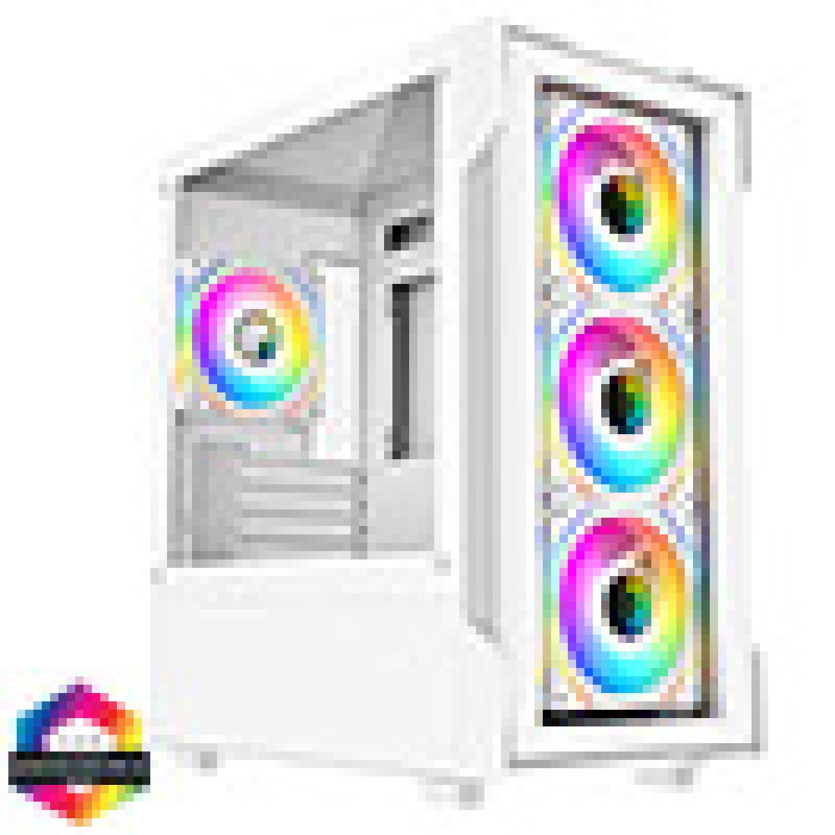CiT Bolt White Micro-ATX Gaming Case With 4 x 120mm ARGB Infinity Fans and Tempered Glass Panels