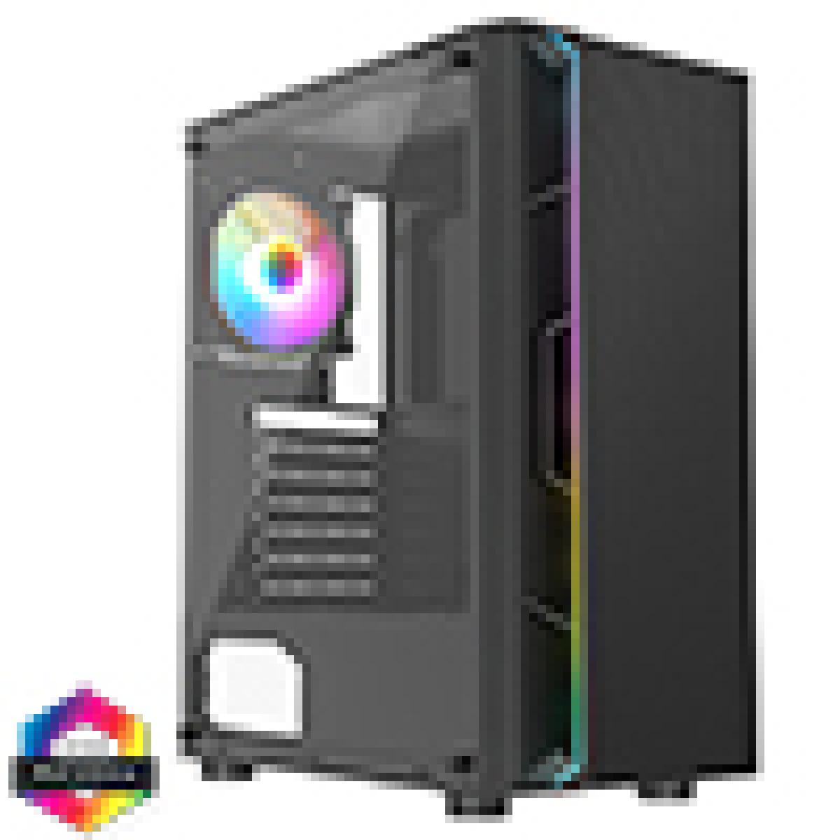 CiT Galaxy Black Mid-Tower PC Gaming Case with 1 x LED Strip 1 x 120mm Rainbow RGB Fan Included Tempered Glass Side Panel