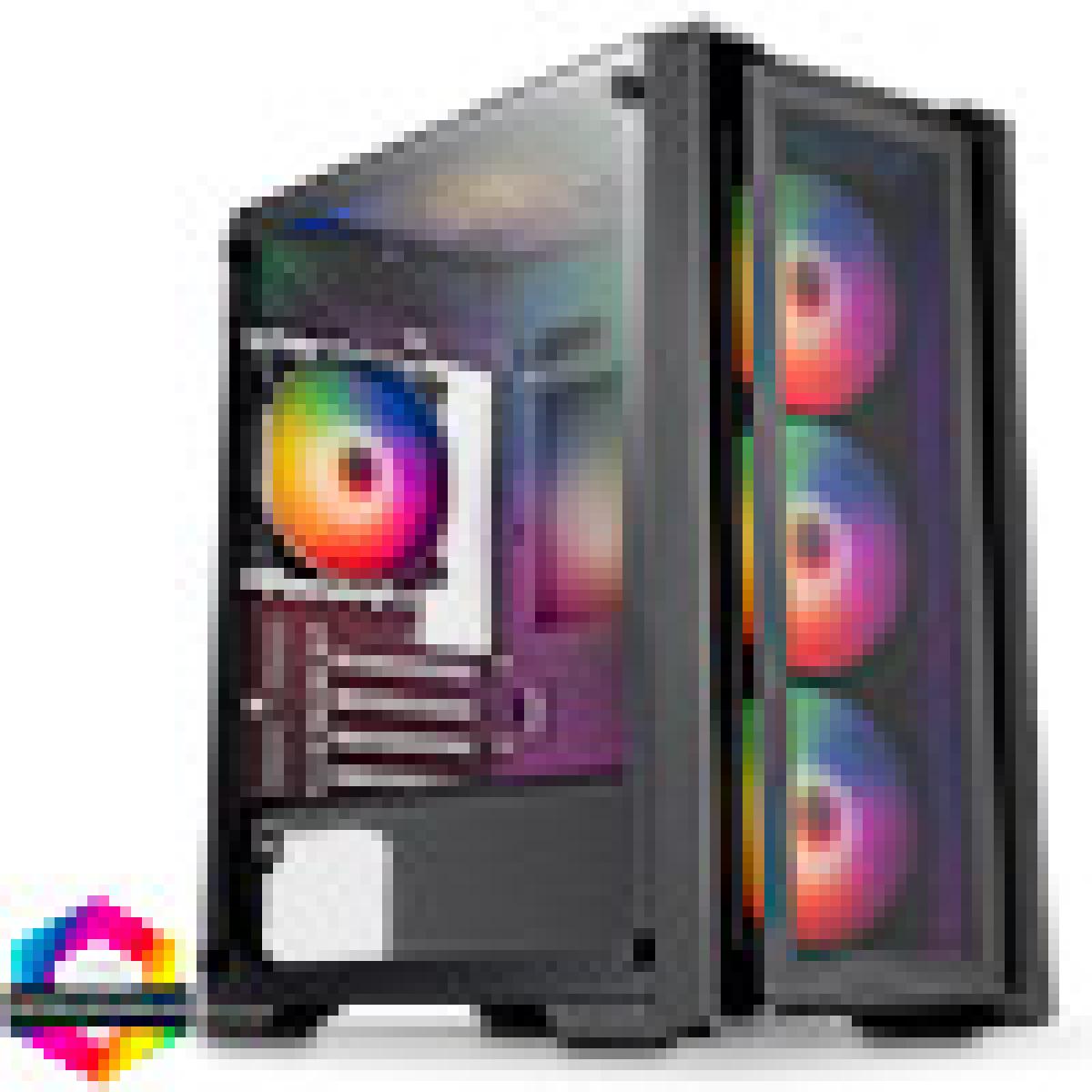 CiT Vento Black Micro-ATX PC Gaming Case with 4 x 120mm ARGB PWM Fans Included 1 x 6-Port Fan Hub Tempered Glass Side Panel