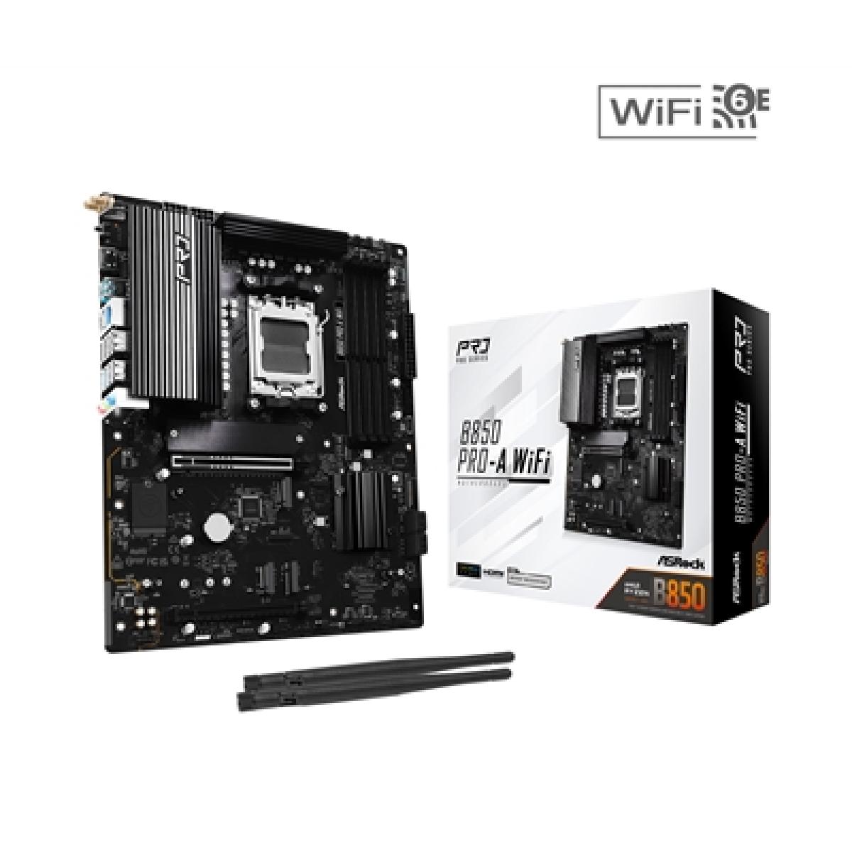 ASRock B850 Pro-A WiFi AMD AM5 Socket Motherboard, ATX, 4x DDR5 Slots, 4x M.2 Sockets, 2.5GbE LAN, Wi-Fi 6E, 1x HDMI Port / 1x USB-C