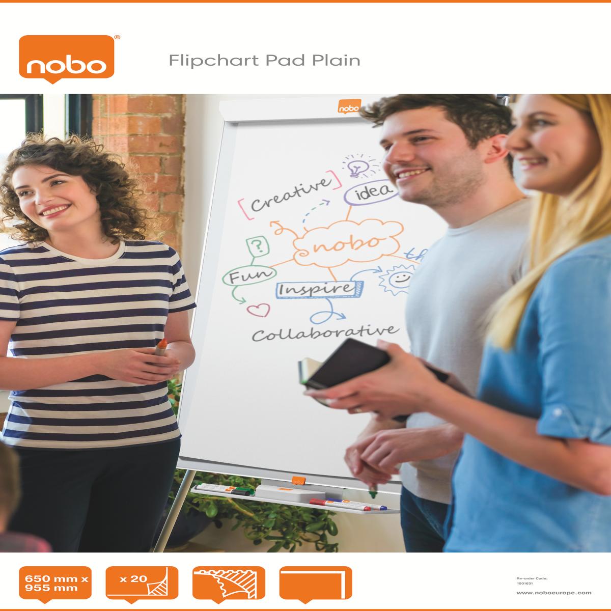 Nobo Flipchart Pad Plain 650x955mm 20 Sheets