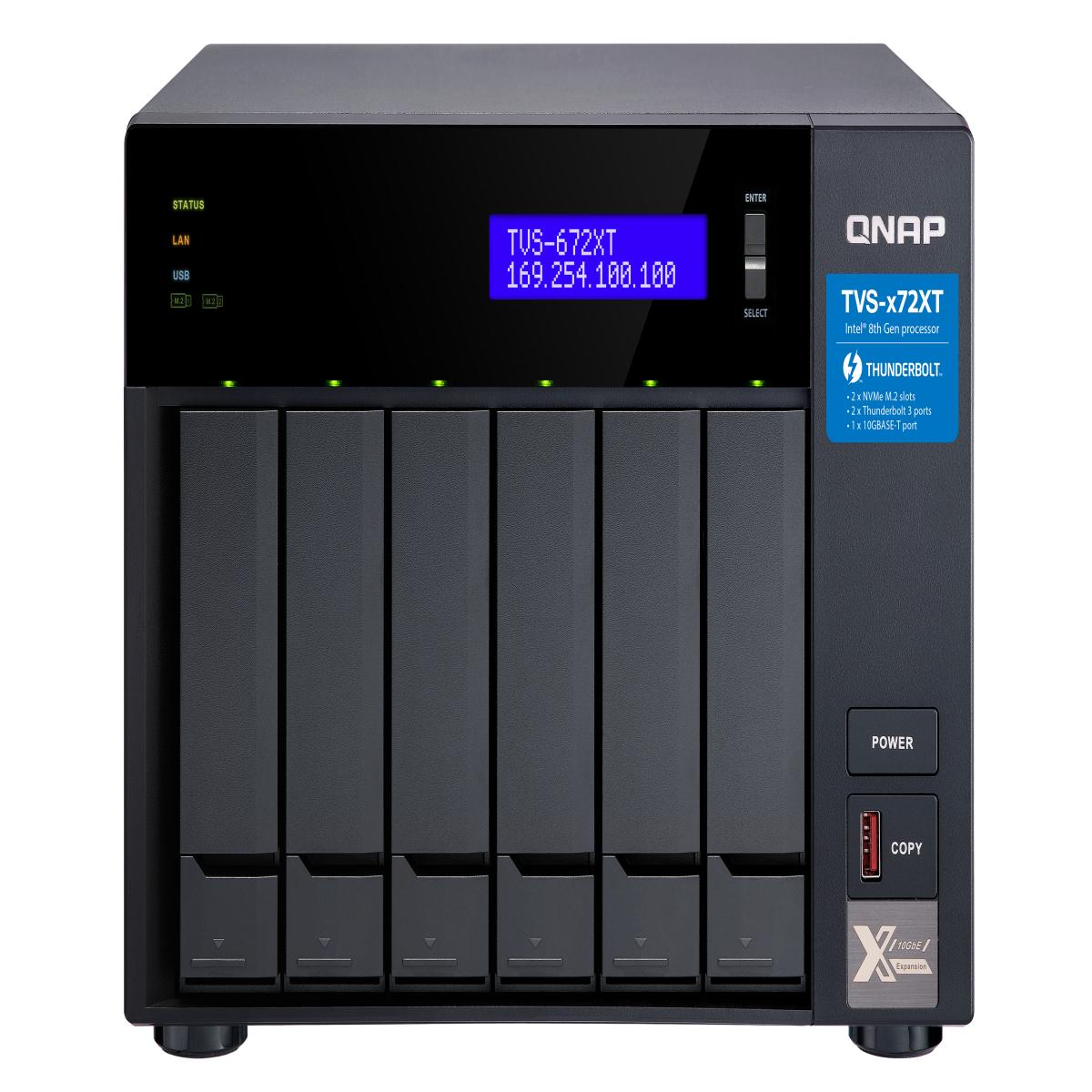 QNAP TVS-672XT NAS Tower Intel® Core™ i3 i3-8100T 8 GB DDR4 24 TB HDD QNAP Turbo System Black