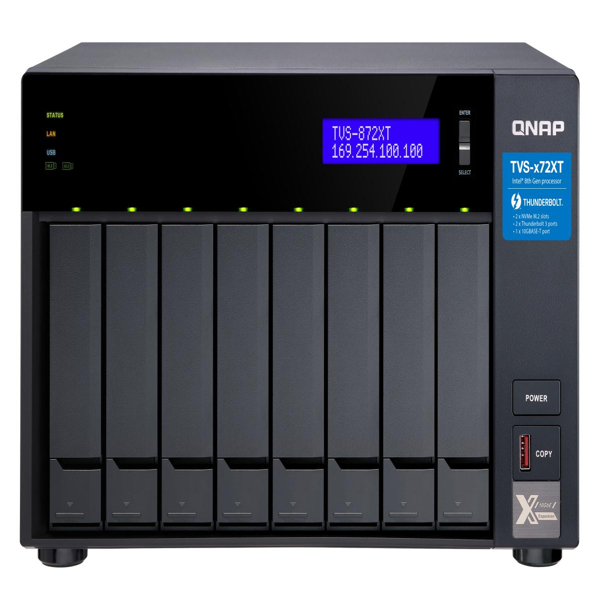 QNAP TVS-872XT-i5-16G 64TB (Seagate Exos) 8-Bay NAS; Intel core i5-8400T 6-core 1.7 GHz Processor(max 3.3 Tower 16 GB DDR4 HDD Black