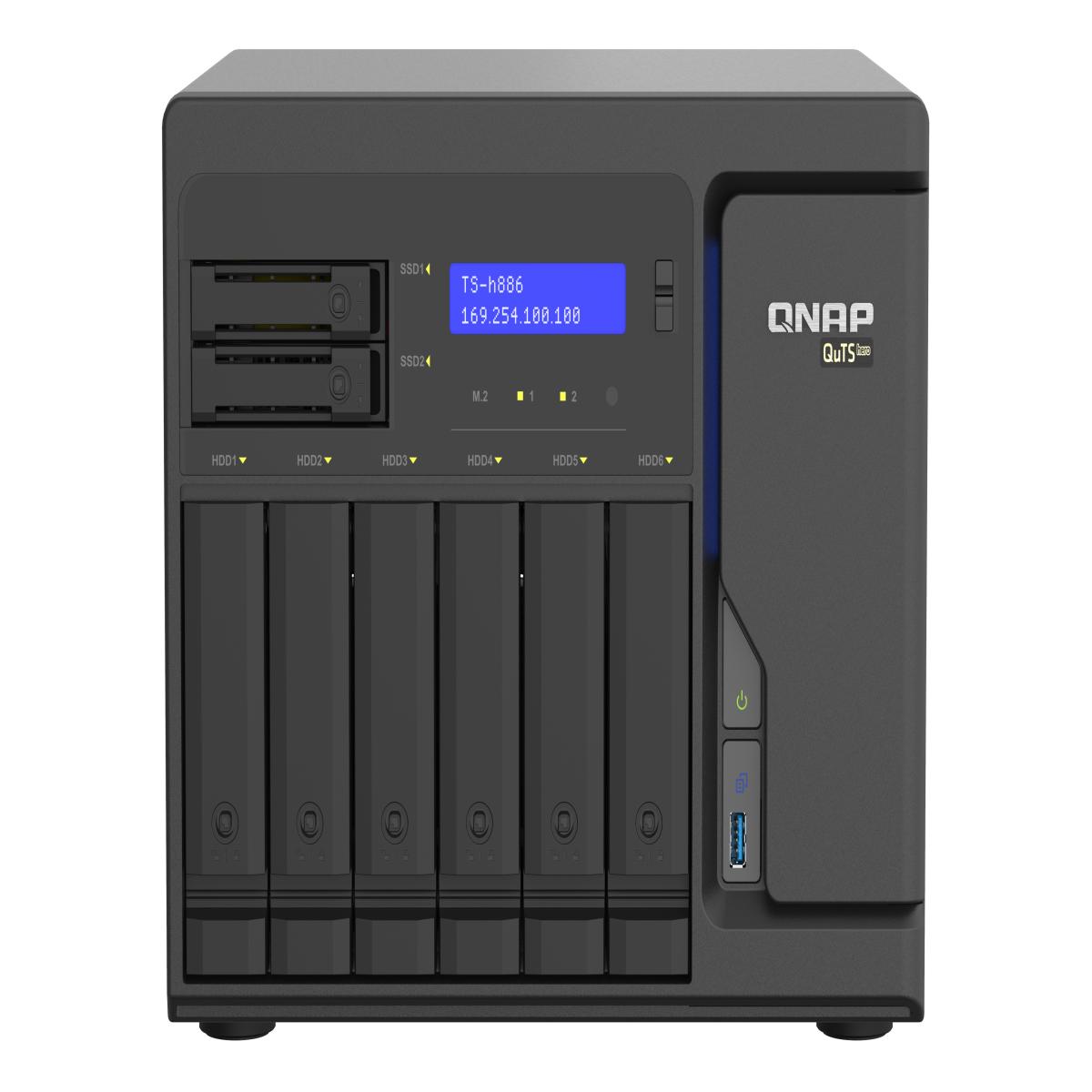 QNAP TS-H886 NAS Tower Intel® Xeon® D D-1622 16 GB DDR4 48 TB HDD QNAP Turbo System Black, Grey