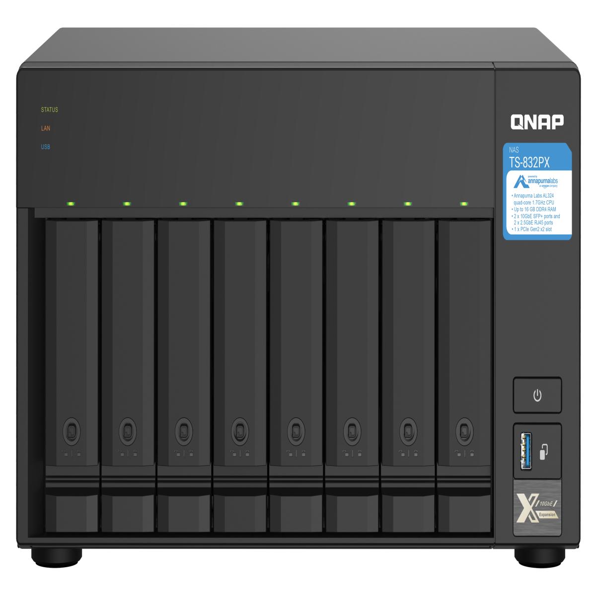 QNAP TS-832PX NAS Tower Annapurna Labs AL324 4 GB DDR4 48 TB HDD QNAP Turbo System Aluminium, Black