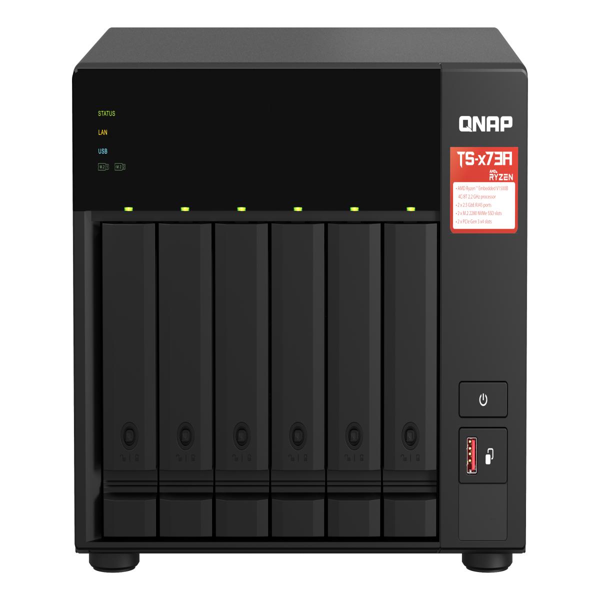 QNAP TS-673A-8G NAS Tower Ryzen Embedded V1500B 8 GB DDR4 60 TB HDD Black