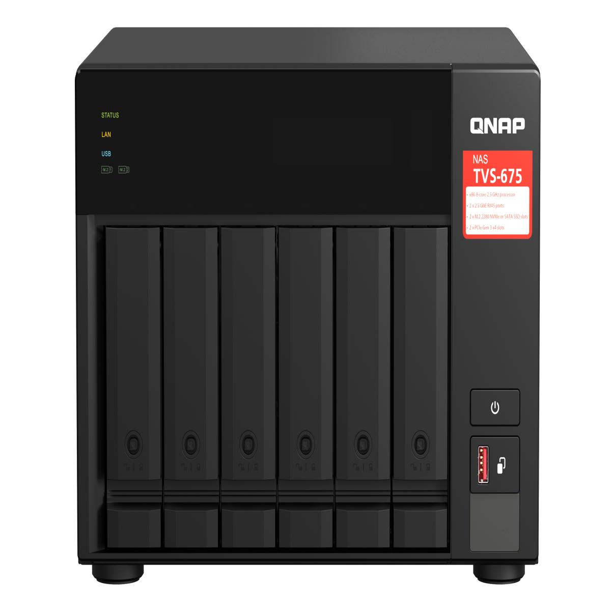 QNAP TVS-675 NAS Tower ZhaoXin KaiXian KX-6000 KX-U6580 8 GB DDR4 60 TB HDD QNAP Turbo System Black