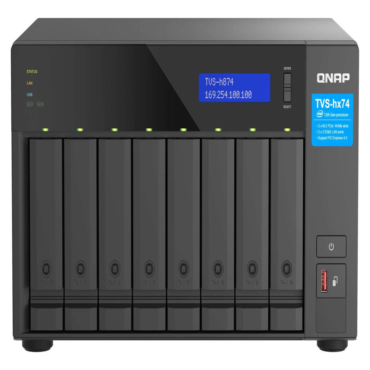 QNAP TVS-h874 NAS Tower Intel® Core™ i7 32 GB DDR4 32 TB HDD QuTS hero Black