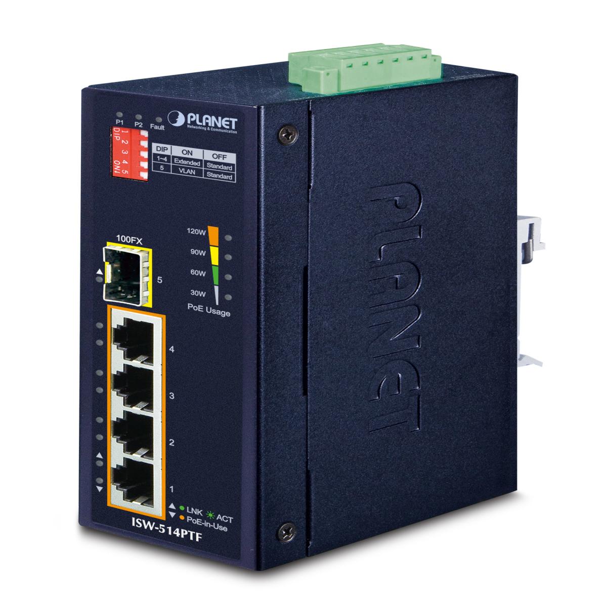 4P Ind Sw 10/100 PoE+ SFP 120W