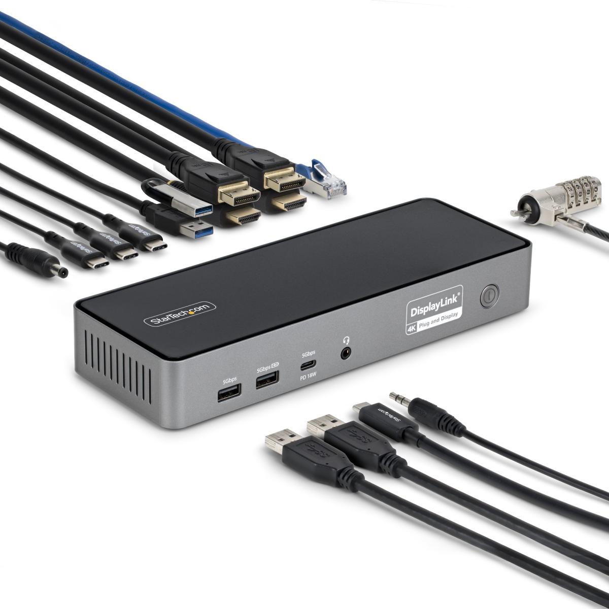StarTech.com Triple-Monitor USB-C Docking Station, 140W Laptop Charging Dock for MacBook Pro and Windows, 4K 60Hz HDMI or DisplayPort, TAA