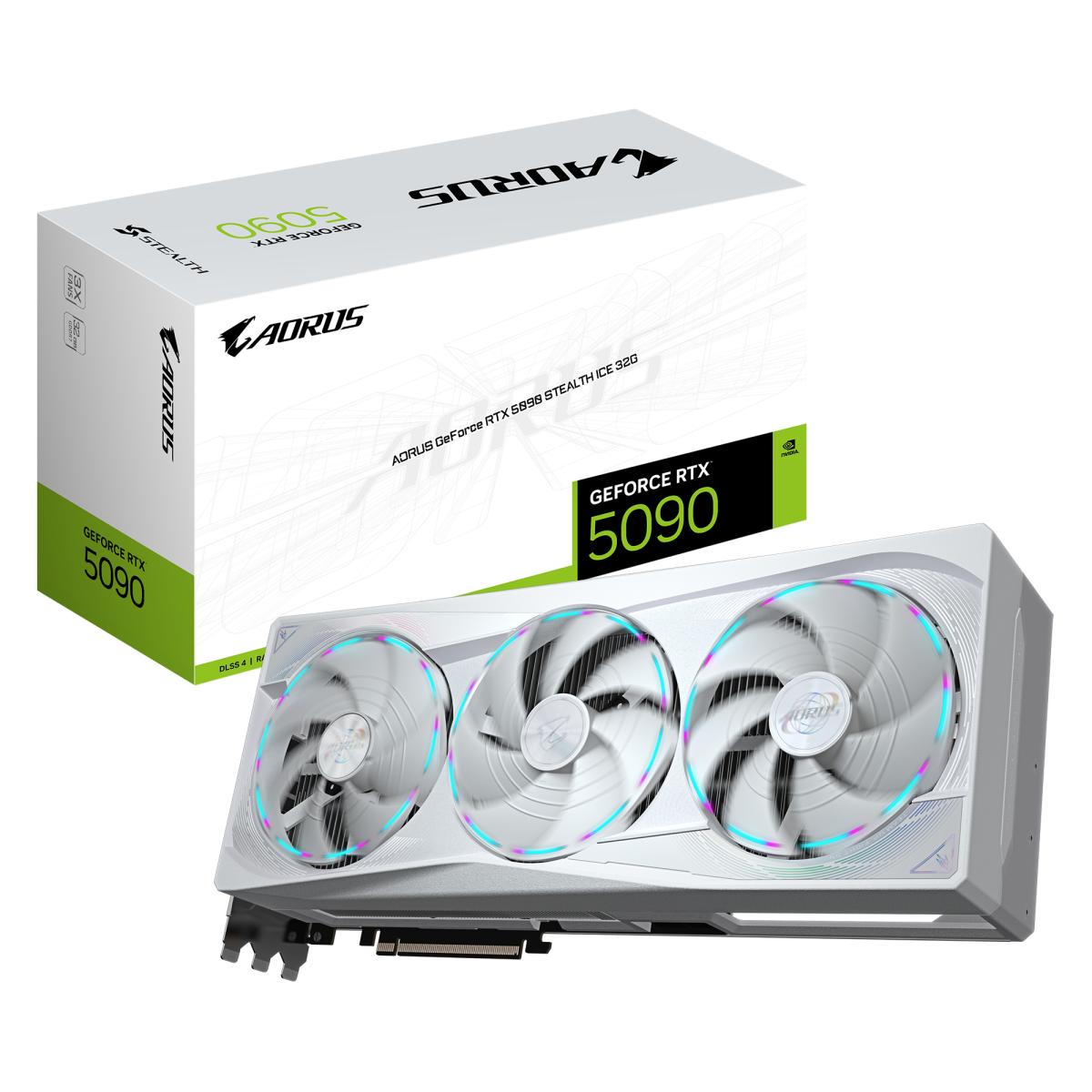 GIGABYTE AORUS GeForce RTX 5090 STEALTH ICE 32G Graphics Card - 32GB GDDR7, 512bit, PCI-E 5.0, 2655MHz Core Clock, 3 x DP 2.1a, 1 x HDMI 2.1b, NVIDIA DLSS 4, GV-N5090AORUSST ICE-32GD