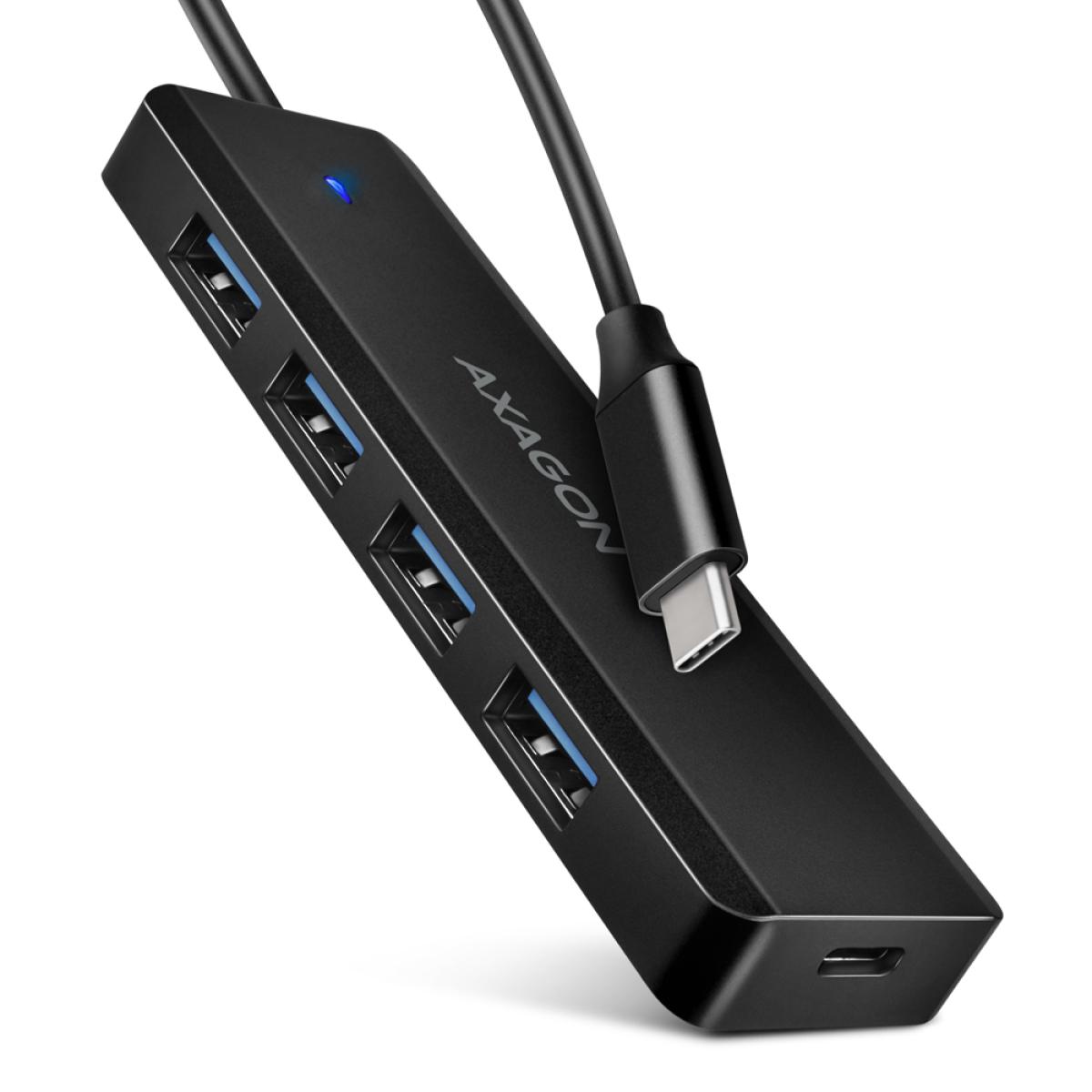 Axagon HUE-C1C 4x USB 5Gbps TRAVEL hub, USB-C power IN, 19cm USB-C cable