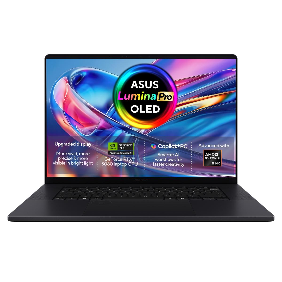 ASUS ProArt P16 H7606WW-SE006W Copilot+ PC AMD Ryzen AI 9 HX 370 Laptop 40.6 cm (16") Touchscreen WQUXGA 64 GB LPDDR5x-SDRAM 2 TB SSD NVIDIA GeForce RTX 5080 Wi-Fi 7 (802.11be) Windows 11 Home Black