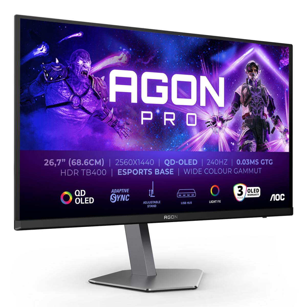 AOC AGON PRO AG276QZD2 computer monitor 67.3 cm (26.5") 2560 x 1440 pixels Quad HD QD-OLED Black, Grey