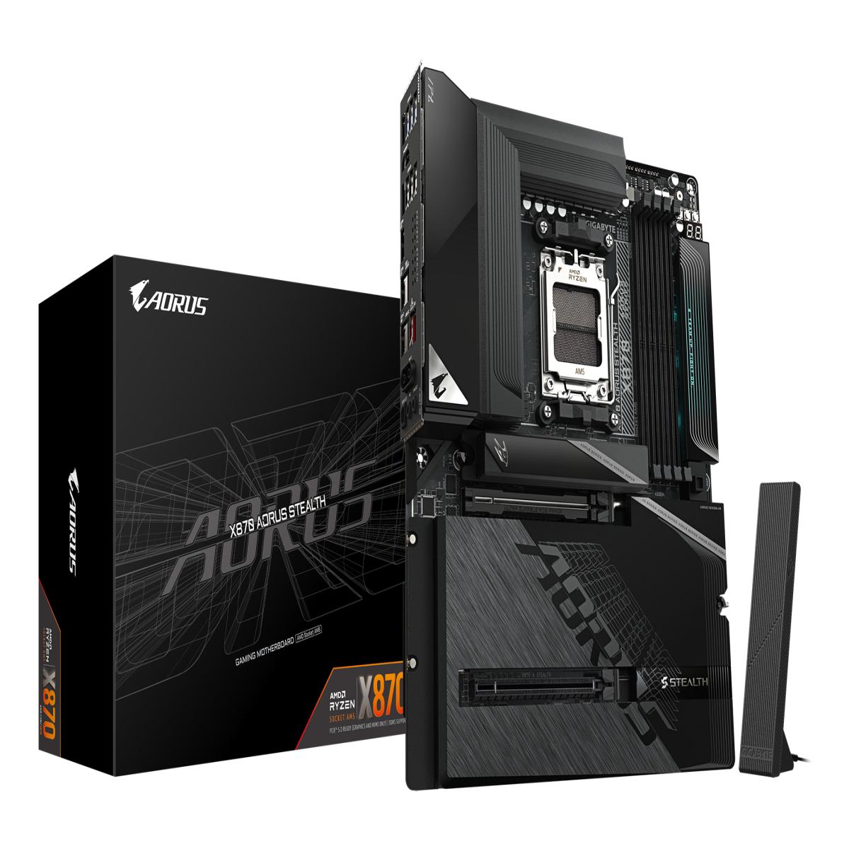 GIGABYTE X870 AORUS STEALTH Motherboard - Supports AMD Ryzen 9000 CPUs, 16+2+2 Phases Digital VRM, up to 8200Hz DDR5 (OC), 2xPCIe 5.0 + 2xPCIe 4.0, Wi-Fi 7, 5 GbE LAN, USB 4