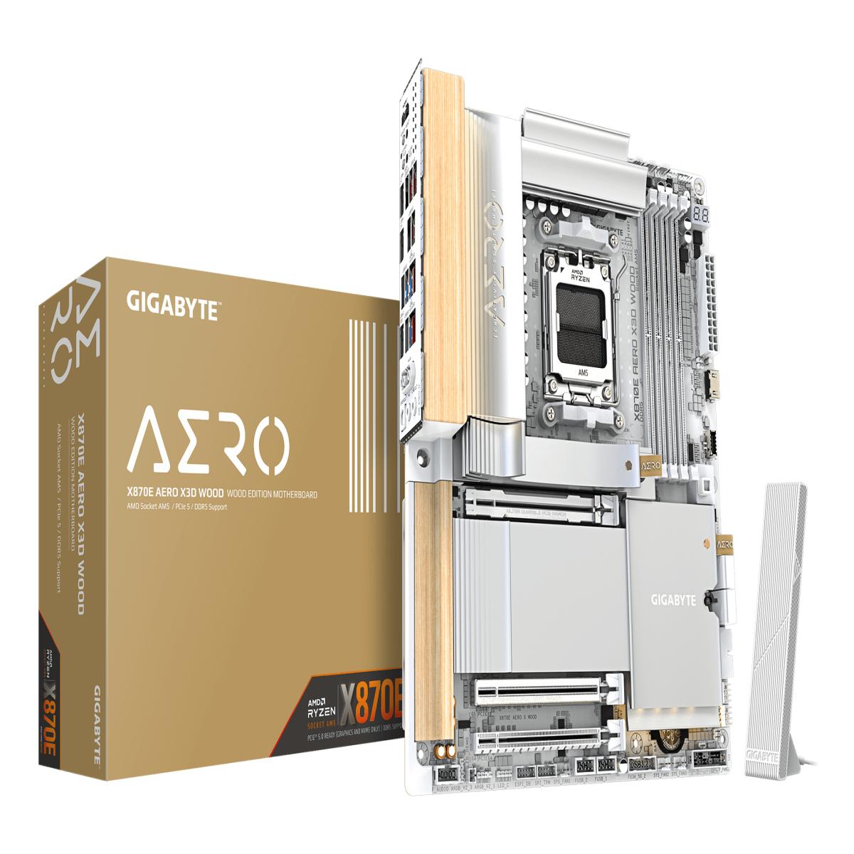 GIGABYTE X870E AERO X3D WOOD Motherboard - Supports AMD Ryzen 9000 CPUs, 16+2+2 Phases Digital VRM, up to 9000Hz DDR5 (OC), 2xPCIe 5.0 + 2xPCIe 4.0, Wi-Fi 7, 5GbE LAN, USB 4