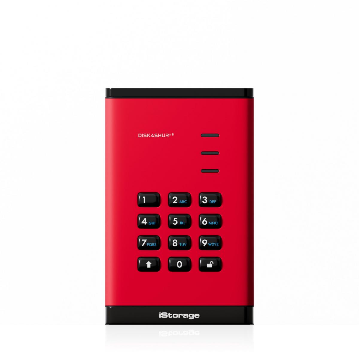 iStorage diskAshur³ HDD 2TB Red | Secure Portable Hard Drive | FIPS 140-3 Level 3 Complaint |Common Criteria EAL 5+ | PIN protected | AES-XTS 256-bit hardware encryption | GDPR, TAA Compliant | Dust/Water Resistant |