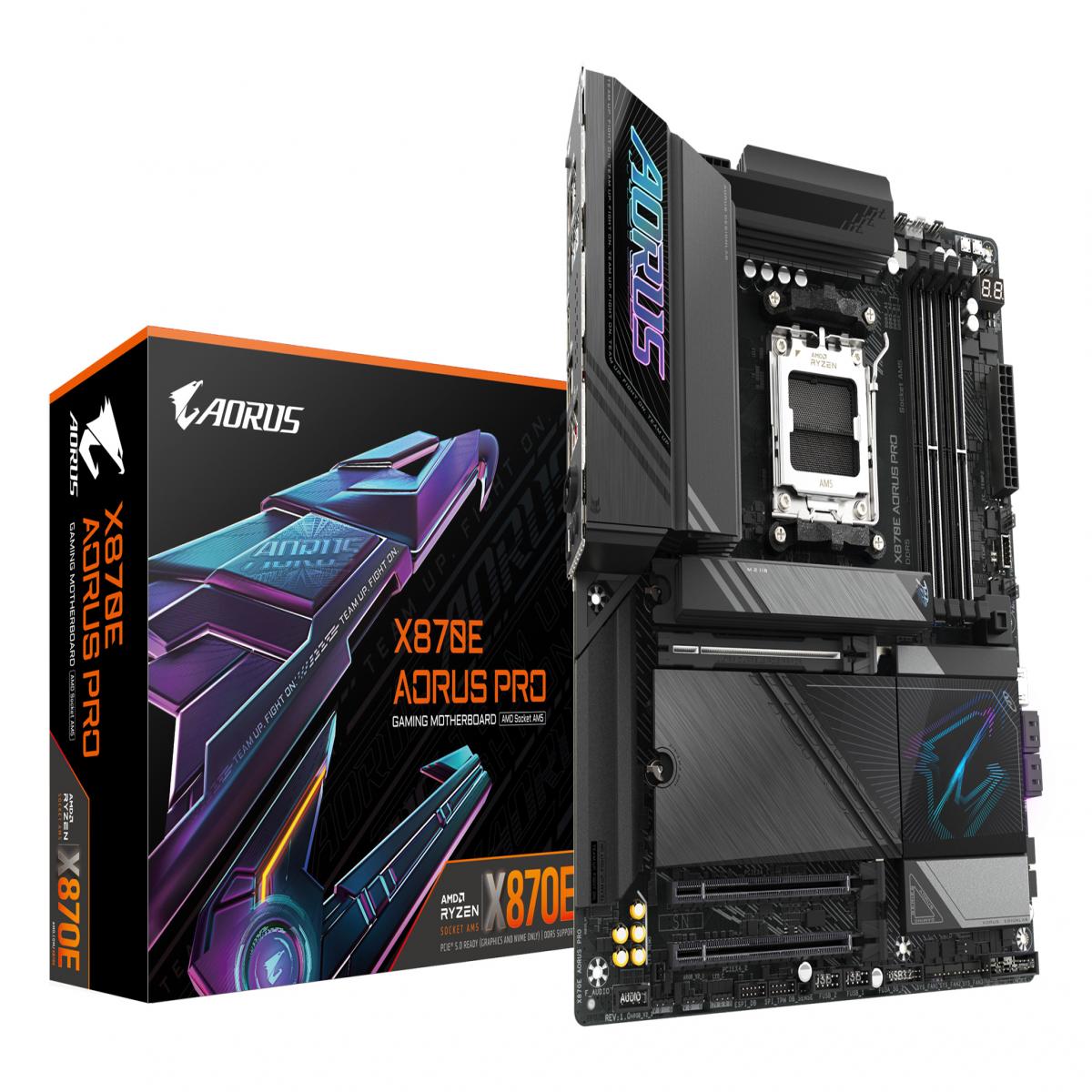 GIGABYTE X870E AORUS PRO Motherboard - Supports AMD Ryzen 9000 CPUs, 16+2+2 Phases Digital VRM, up to 8000MHz DDR5 (OC), 3xPCIe 5.0 + 1xPCIe 4.0,Wi-Fi 7, 2.5GbE LAN, USB 4