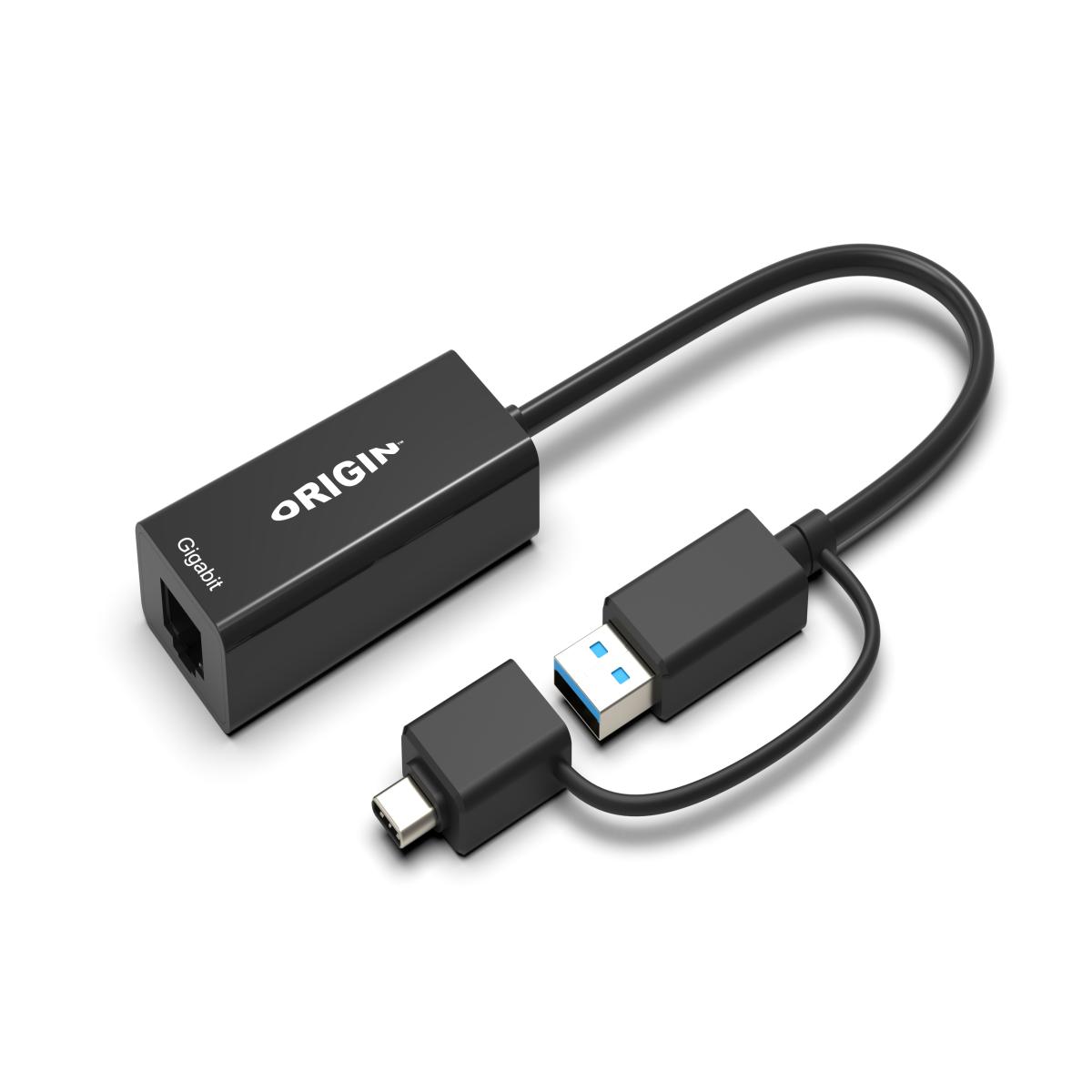 Origin Storage USB3.0 or USB-C (with USB-C male to USB3.0 female adapter) to RJ45 Gigabit Adapter
