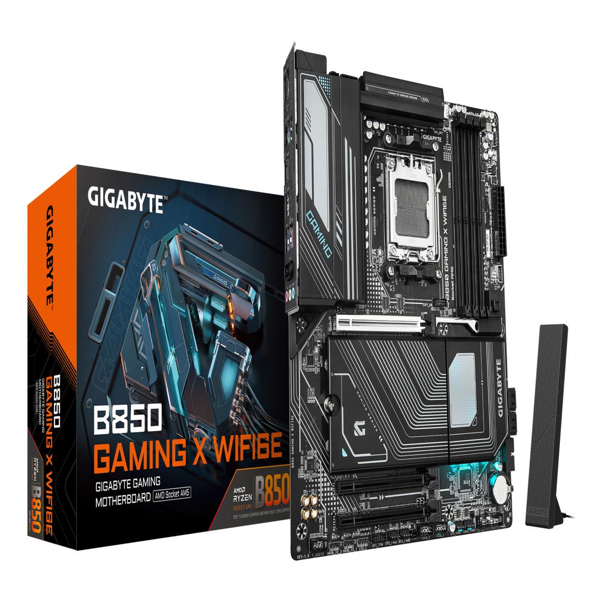 GIGABYTE B850 GAMING X WIFI6E Motherboard - AMD Ryzen 9000 Series CPUs, 12+2+2 Phases Digital VRM, up to 8200MHz DDR5 (OC), 1xPCIe 5.0 + 2xPCIe 4.0 M.2, 2.5LAN, WIFI 6E, USB 3.2 Gen 2x2