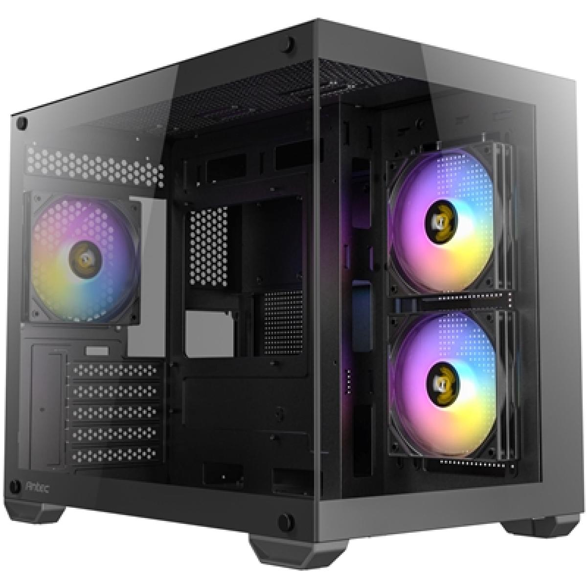 Antec CX600M ARGB Mini-Tower PC Gaming Case, 270 Full-View Tempered Glass, 3x 120mm ARGB LED Fans, USB 3.0, Dust Filters, Tool-Free Installation, Black
