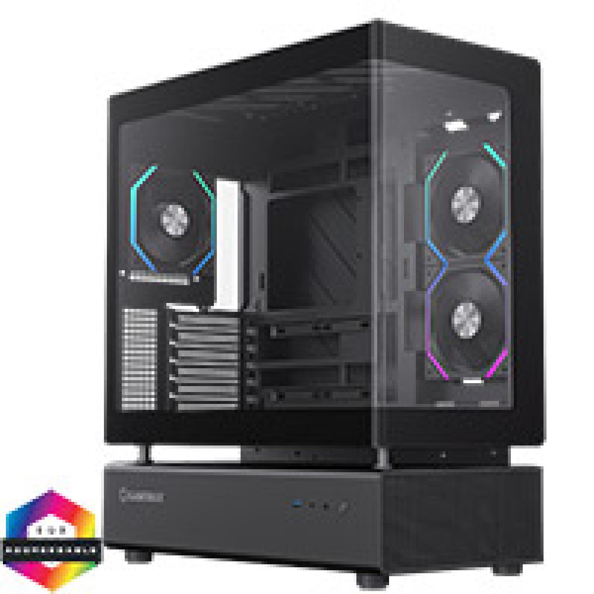 GameMax N80 Black ATX PC Gaming Case with 6 x 120mm PWM ARGB Fans and 10-Port Fan Hub Included With Curved Tempered Glass Panel
