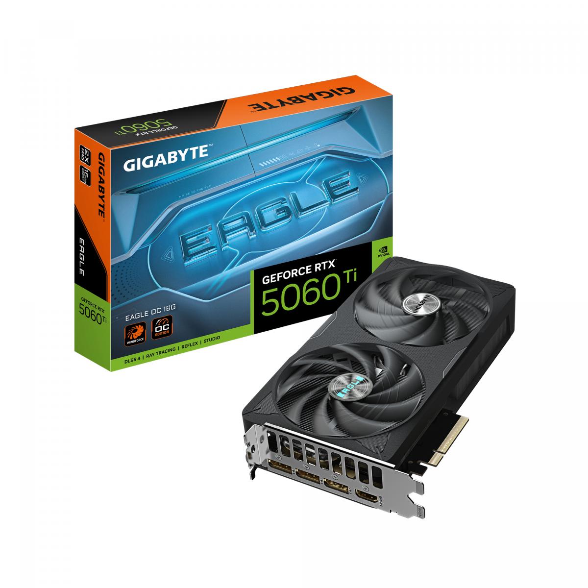 GIGABYTE GeForce RTX 5060 Ti EAGLE OC 16G Graphics Card - 16GB GDDR7, 128bit, PCI-E 5.0, 2617MHz Core Clock, 3 x DisplayPort, 1 x HDMI, GV-N506TEAGLE OC-16GD