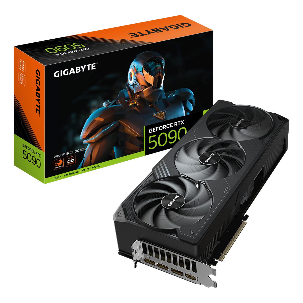 GIGABYTE GeForce RTX 5090 WINDFORCE OC 32G Graphics Card - 32GB GDDR7, 512bit, PCI-E 5.0, 2467MHz Core Clock, 3 x DP 2.1a, 1 x HDMI 2.1b, NVIDIA DLSS 4, GV-N5090WF3OC-32GD