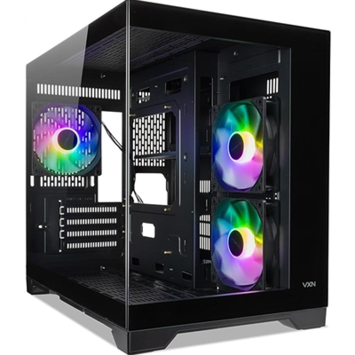 TecWare VXN Evo mATX PC Case, Dual-Chamber Glass Design, 3 x ARGB Fans Included, Massive Cooling Support (Up to 360mm Radiator), Tool-Free Panels, Black