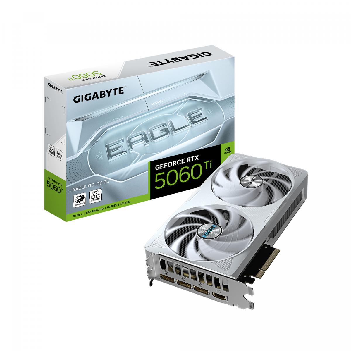 GIGABYTE GeForce RTX 5060 Ti EAGLE OC ICE 8G Graphics Card - 8GB GDDR7, 128bit, PCI-E 5.0, 2617MHz Core Clock, 3 x DisplayPort, 1 x HDMI, GV-N506TEAGLEOC ICE-8GD
