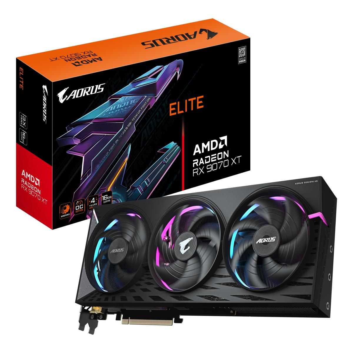 GIGABYTE AORUS Radeon RX 9070 XT ELITE 16G Graphics Card - 16GB GDDR6, 256bit, PCI-E 5.0, 3100 MHz Core Clock, 2 x DisplayPort, 2 x HDMI, GV-R9070XTAORUS E-16GD