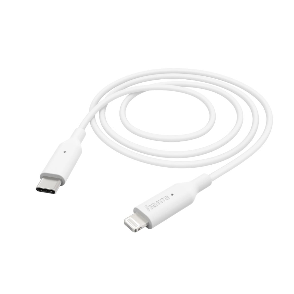 Hama Charging Cable, USB-C - Lightning, 1 m, White