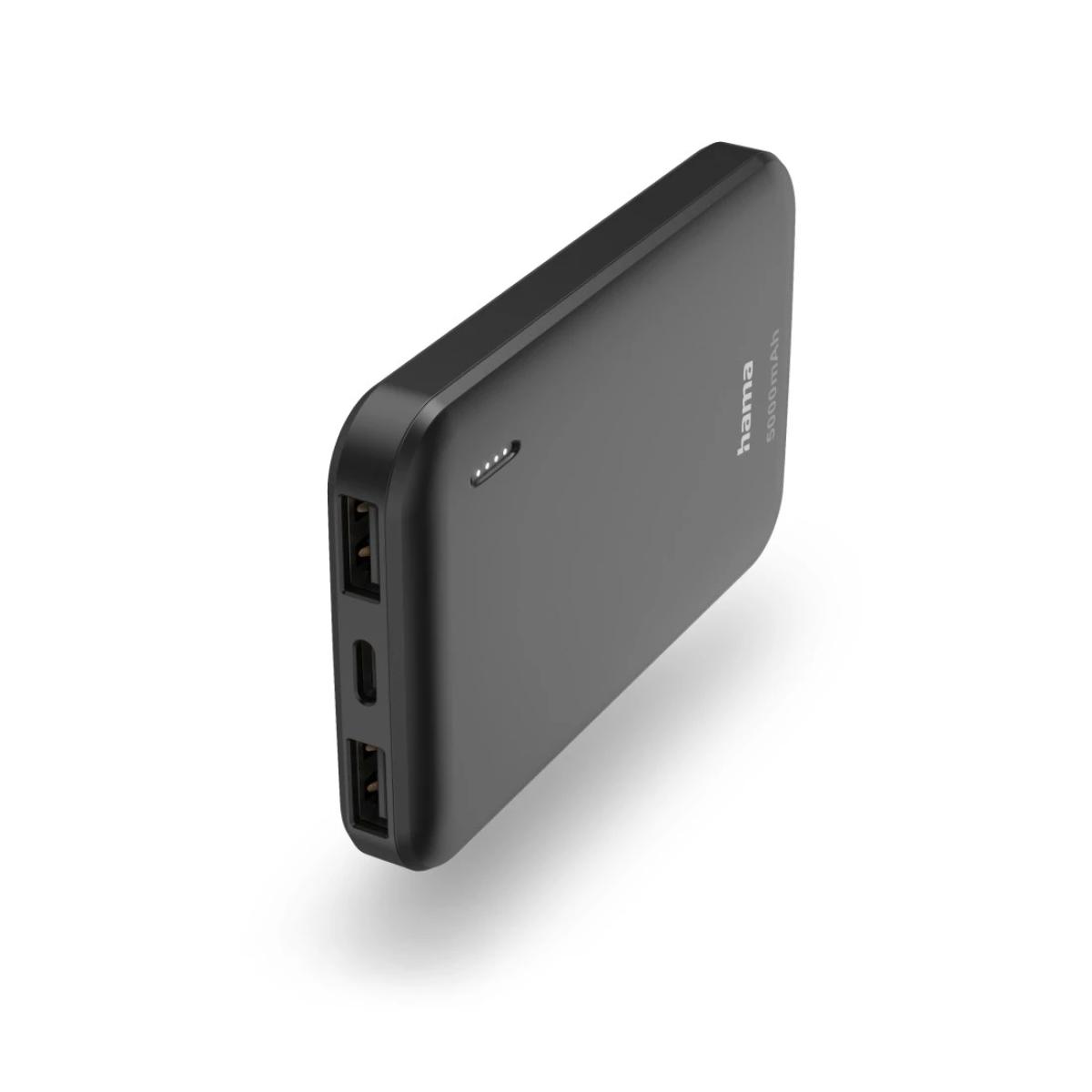 Hama Pocket 5 Power Pack, 5000 mAh, Outputs: 2x USB-A, anthracite