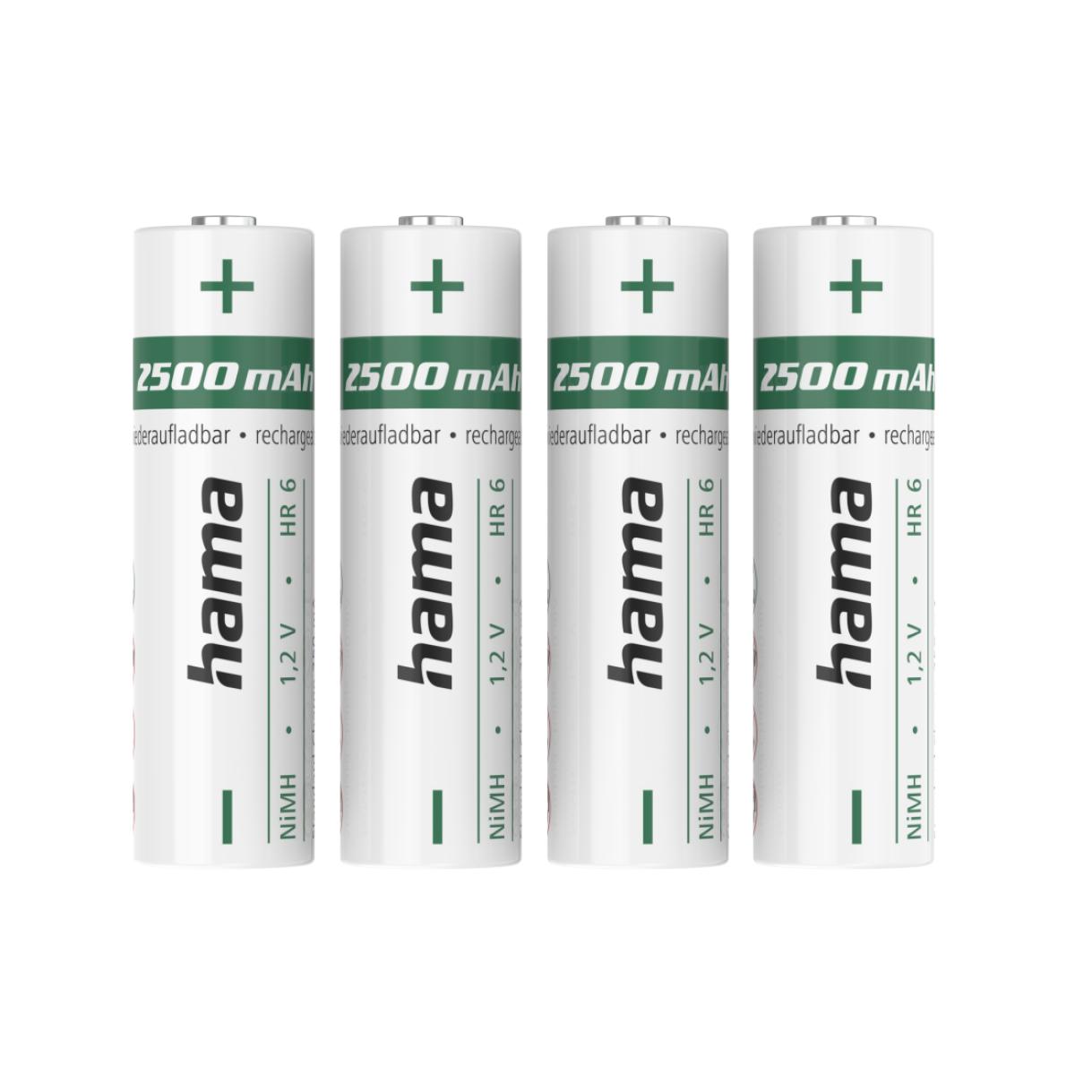 Hama NiMH Rechargeable Batteries, AA Mignon, 2500 mAh, 1.2 V, 4 Pcs