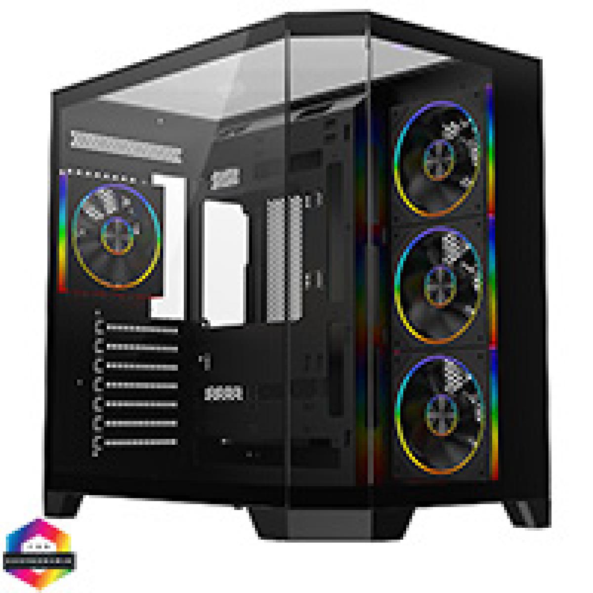 CiT DS360 PRO Black ATX Gaming Case With Dual Chamber Panoramic Tempered Glass With 4 x CiT Saturn PWM ARGB Fans and 6 Port PWM Hub