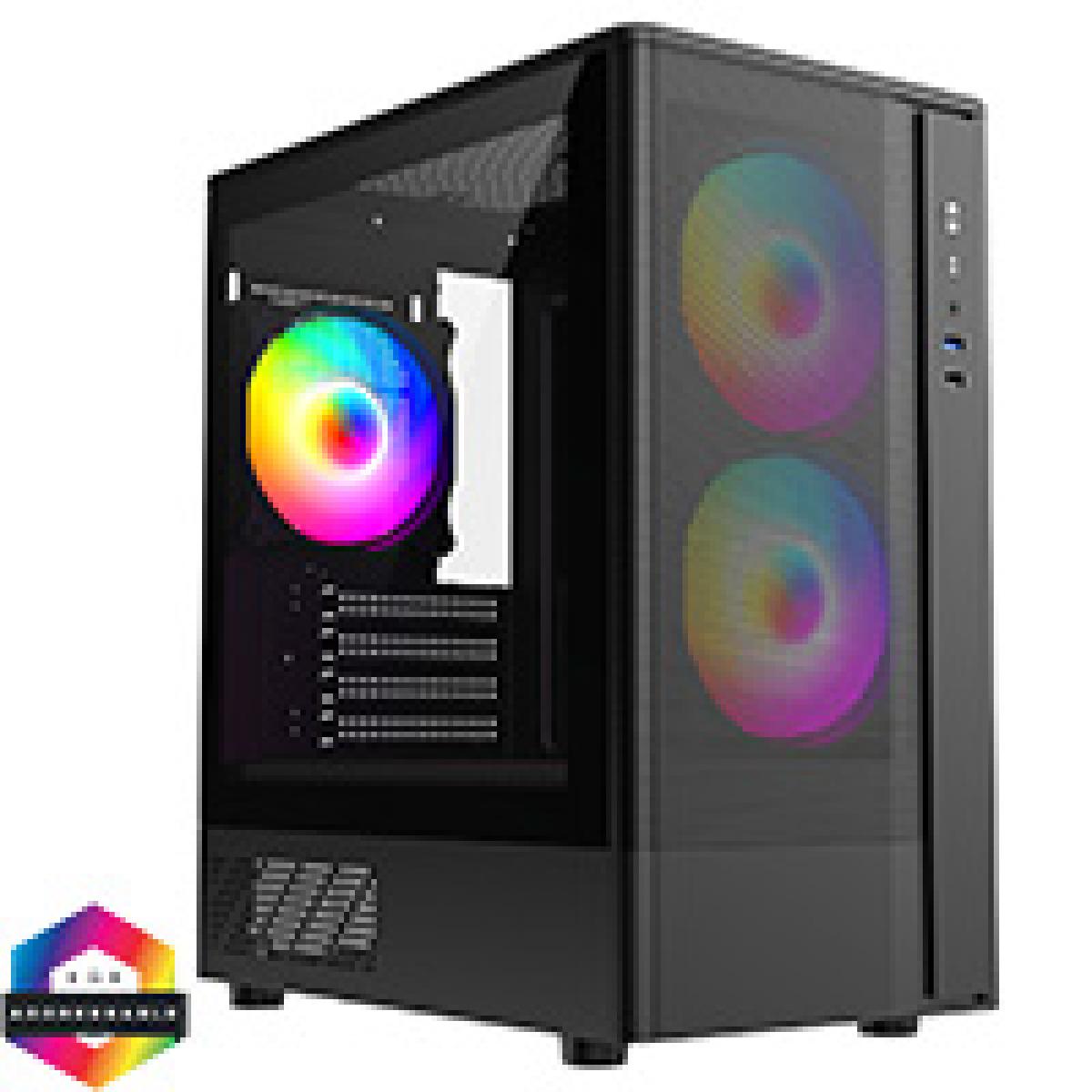 CiT F3M Black Micro-ATX Mesh PC Gaming Case with 3 x 120mm ARGB Fans Included With Tempered Glass Side Panel