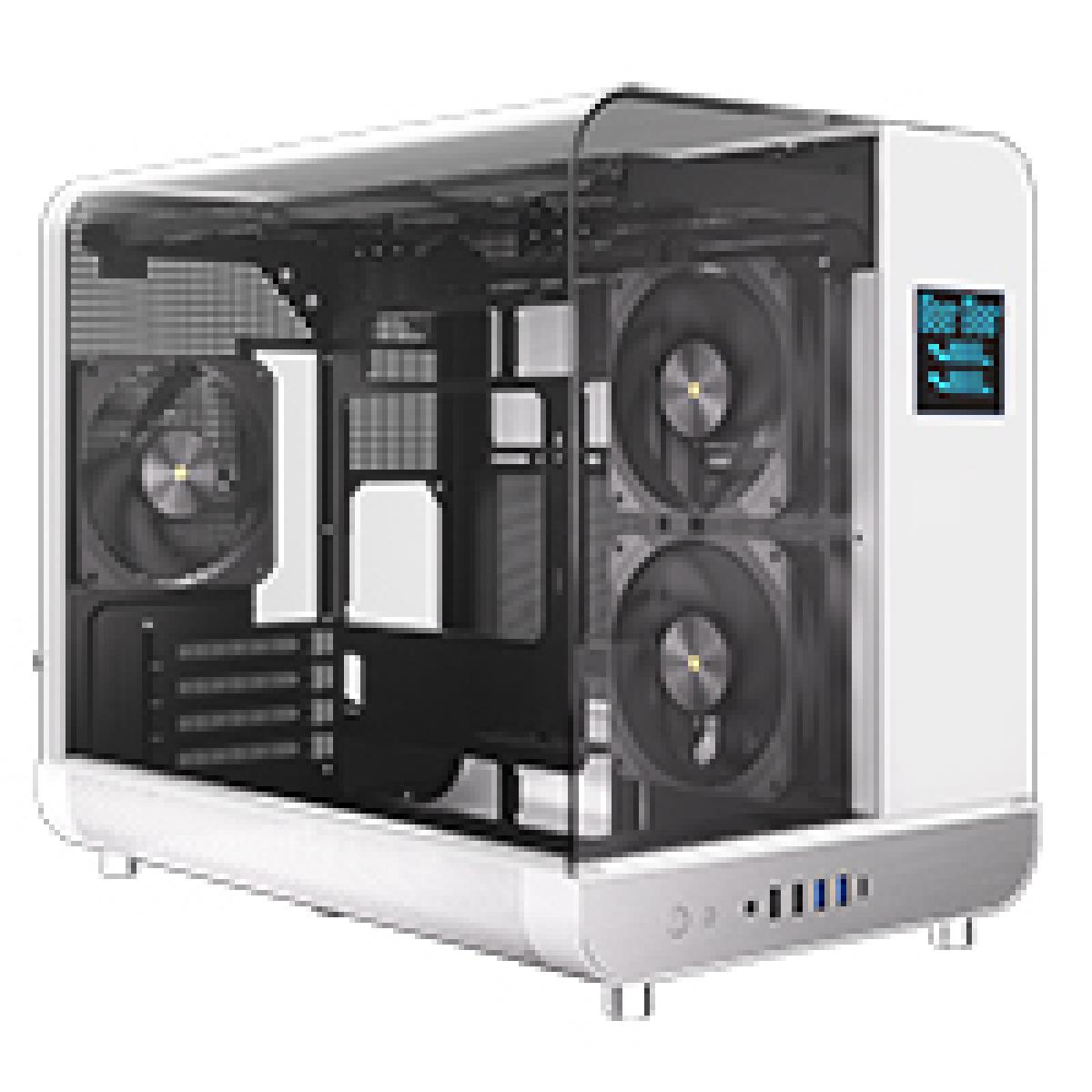 Powercool Aviator White mATX Gaming Case With Black Interior Dual Chamber With 2 x Tempered Glass Panels and 3 x PWM FDB BLK Fans Included