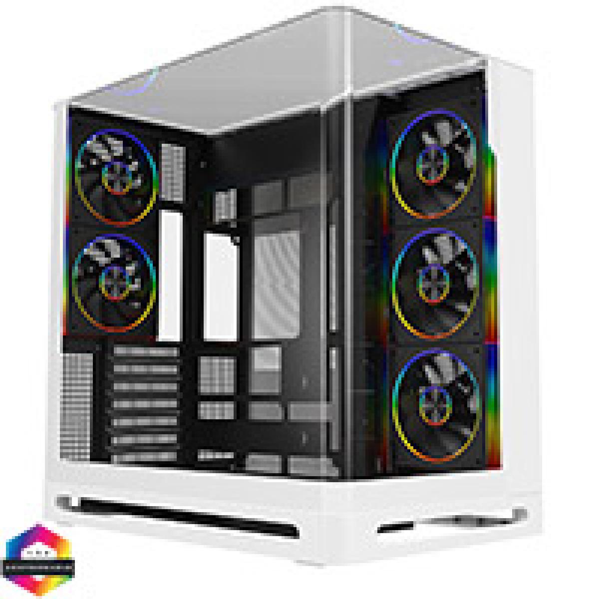 Powercool Navigator White ATX Gaming Case Dual Chamber With Curved Tempered Glass With 5 x Saturn Fans and 9-Port Hub With Remote Included
